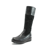 Черни дамски ботуши, естествена кожа и естествена велурена кожа - всекидневни обувки за есента и зимата N 10007701