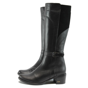 Черни дамски ботуши, естествена кожа - ежедневни обувки за есента и зимата N 10007756