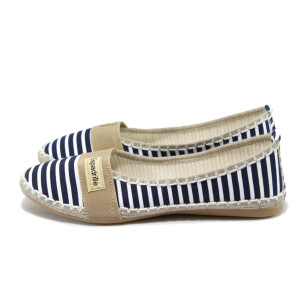 Текстилни дамски обувки тип еспадрили - синьо райе