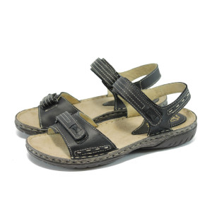 Анатомични черни дамски сандали, естествена кожа