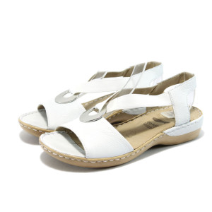 Бели равни дамски сандали, естествена кожа