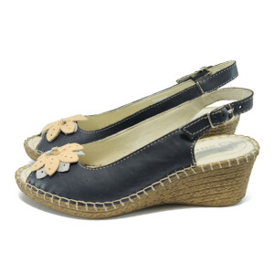 Сини ортопедични дамски сандали от естествена кожа