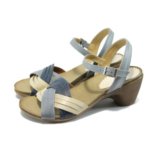 Сини анатомични дамски сандали от естествена кожа