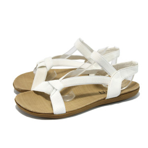 Бели равни сандали с ластици