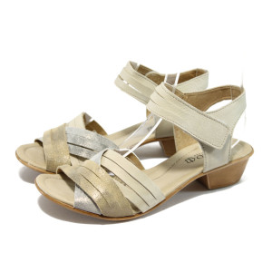 Анатомични бежови дамски сандали с нисък дебел ток