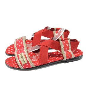 Червени равни дамски сандали с ластици