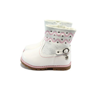 Бели детски ботушки, здрава еко-кожа - ежедневни обувки за есента и зимата N 10007757