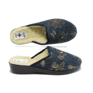 Сини анатомични дамски чехли, текстилна материя - всекидневни обувки за есента и зимата N 10009395