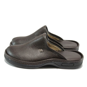 Кафяви мъжки чехли, здрава еко-кожа 10007764