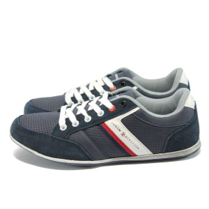 Сини юношески спортни обувки, естествена кожа - велур