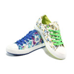 Бежови дамски обувки на цветя, със зелени връзки БР 6293 бежов-зеленKP