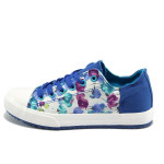Бели дамски обувки на цветя, със сини връзки БР 6292 бял-синKP