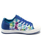 Бели дамски обувки на цветя, със сини връзки БР 6292 бял-синKP