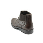 Тъмнокафяви мъжки боти, естествена кожа - елегантни обувки за есента и зимата N 10007308