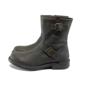 Кафяви мъжки боти, естествена кожа - всекидневни обувки за есента и зимата N 10007317