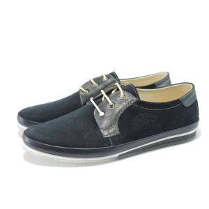 Сини мъжки обувки - анатомични, от естествен набук