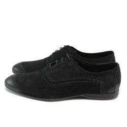 Черни мъжки обувки с връзки, естествен набук КО 63 черенKP