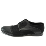 Стилни черни мъжки обувки с връзки, естествен набук КО 113 черенKP