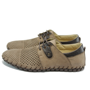 Ортопедични мъжки обувки, бежови от естествена кожа