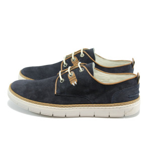 Сини анатомични мъжки обувки от естествена кожа - набук