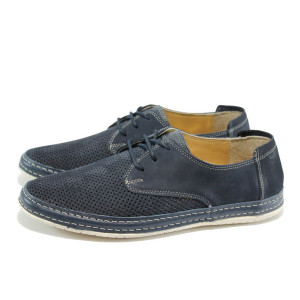 Летни сини анатомични мъжки обувки - естествена кожа