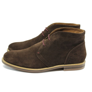 Кафяви мъжки боти тип кларкове, от естествена кожа - велур