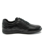 Анатомични черни мъжки спортни обувки, естествена кожа - всекидневни обувки за есента и зимата N 10007327