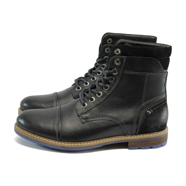 Черни мъжки боти, естествена кожа - всекидневни обувки за есента и зимата N 10007319