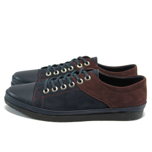 Сини ортопедични мъжки обувки, естествена кожа - всекидневни обувки за есента и зимата N 10007580