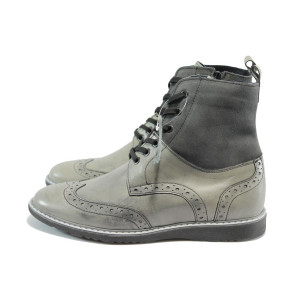 Сиви мъжки боти, естествена кожа и естествена велурена кожа - всекидневни обувки за есента и зимата N 10007642