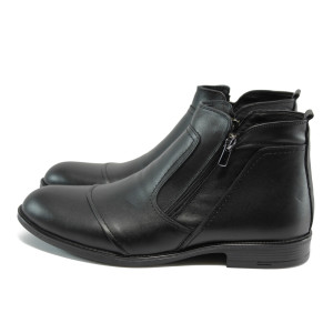 Черни мъжки боти, естествена кожа - официални обувки за есента и зимата N 10007652