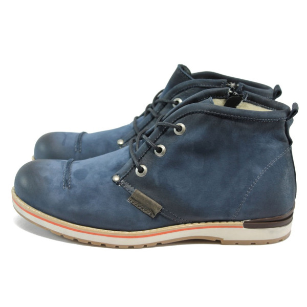 Сини мъжки боти, естествен набук - ежедневни обувки за есента и зимата N 10007745