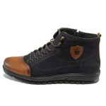 Сини мъжки боти, естествен набук - спортни обувки за есента и зимата N 10007754