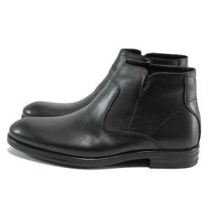 Черни мъжки боти, естествена кожа - официални обувки за есента и зимата N 10007751