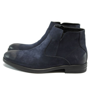 Сини мъжки боти, естествен набук - официални обувки за есента и зимата N 10007750