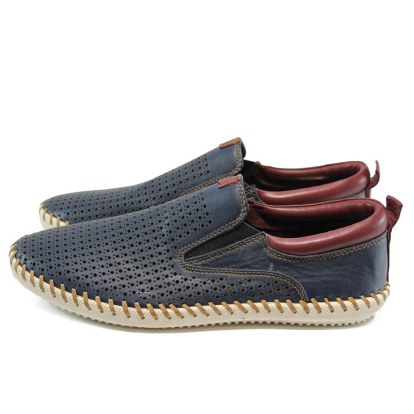 Тъмносини мъжки обувки, естествена кожа - всекидневни обувки за пролетта и лятото N 10007837