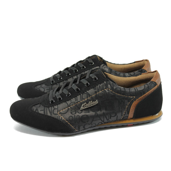 Черни мъжки спортни обувки, еко-кожа и велурена кожа - спортни обувки за есента и зимата N 10007388
