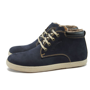 Сини мъжки боти, естествен набук - всекидневни обувки за есента и зимата N 10007391