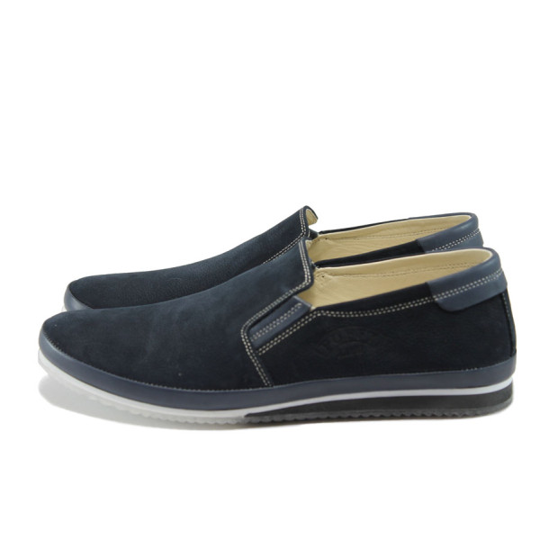 Сини мъжки обувки, естествен набук - всекидневни обувки за пролетта и есента N 10007392