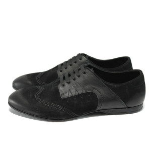Черни мъжки обувки с връзки, естествен набук КО 117 черенKP