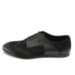 Черни мъжки обувки с връзки, естествен набук КО 117 черенKP