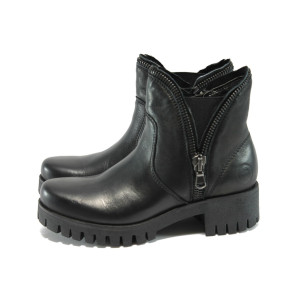 Черни дамски боти с грайфер от естествена кожа