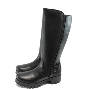 Черни дамски ботуши Marco Tozzi с грайфер, от естествена кожа