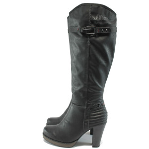 Черни дамски ботуши S.Oliver с висок дебел ток