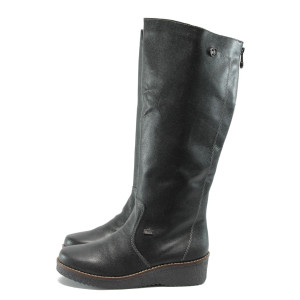 Черни дамски ботуши Rieker от естествена кожа