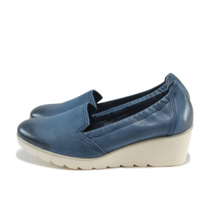 Сини ортопедични дамски обувки с платформа, естествена кожа - ежедневни обувки за пролетта и есента N 10007814