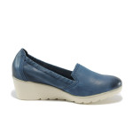 Сини ортопедични дамски обувки с платформа, естествена кожа - ежедневни обувки за пролетта и есента N 10007814
