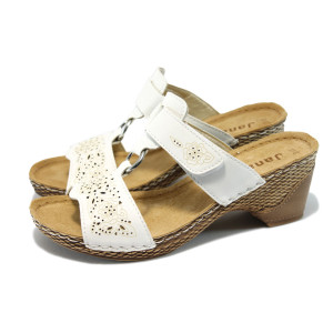 Бели ортопедични дамски чехли с нисък ток