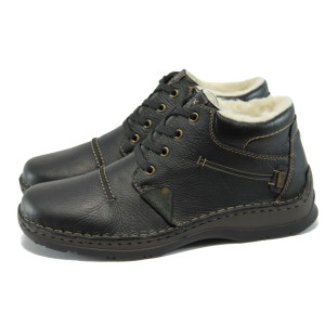 Черни мъжки боти от естествена кожа с вълна