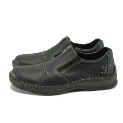 Черни мъжки обувки Rieker от естествена кожа, с антистрес подметка